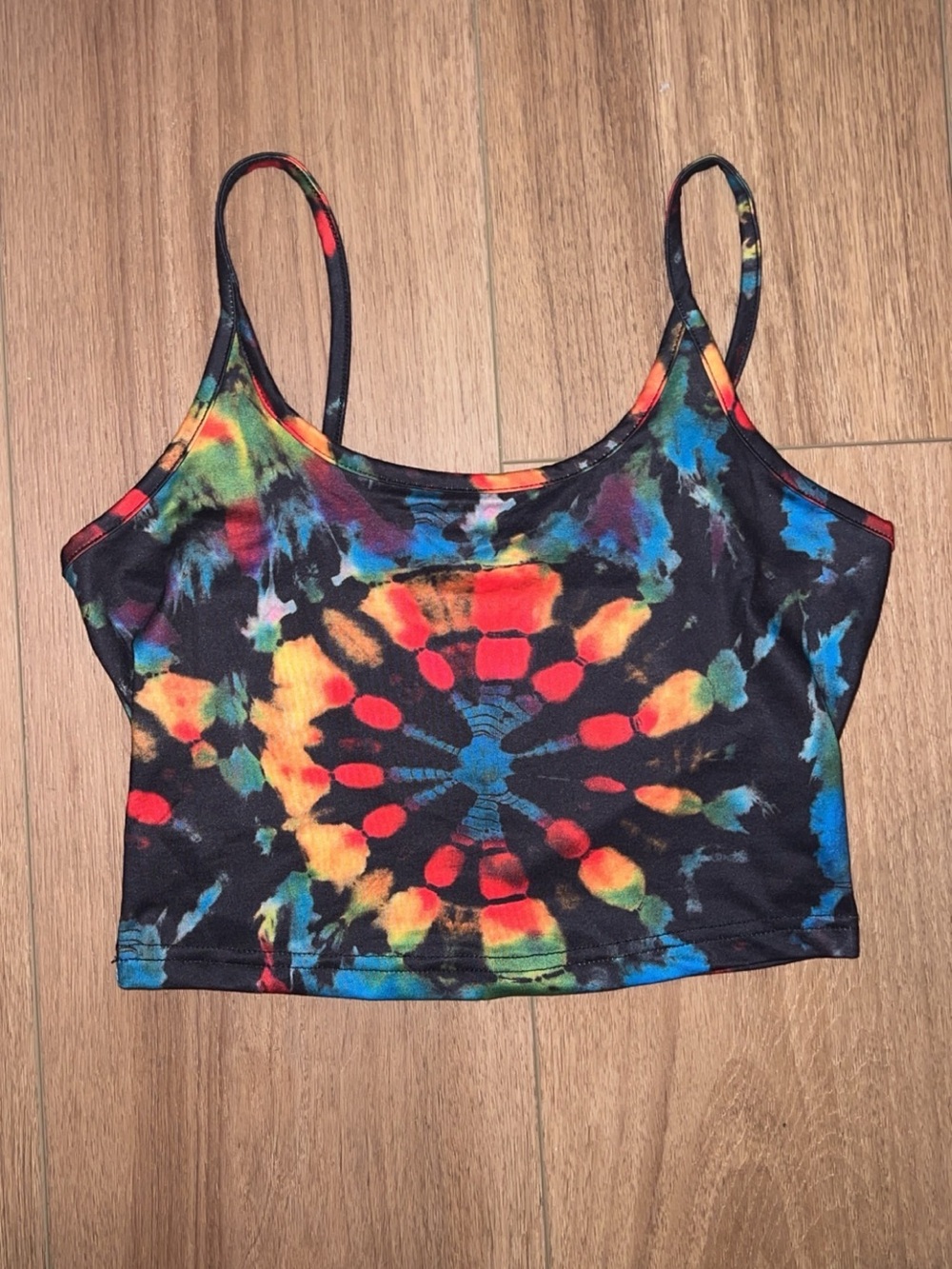SHEIN Black Multicolor Tie-Dye Spaghetti Strap Crop Top